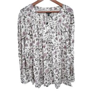 Lauren Ralph Lauren Henley Blouse Women 3X Floral Cottagecore Romantic Boho Chic